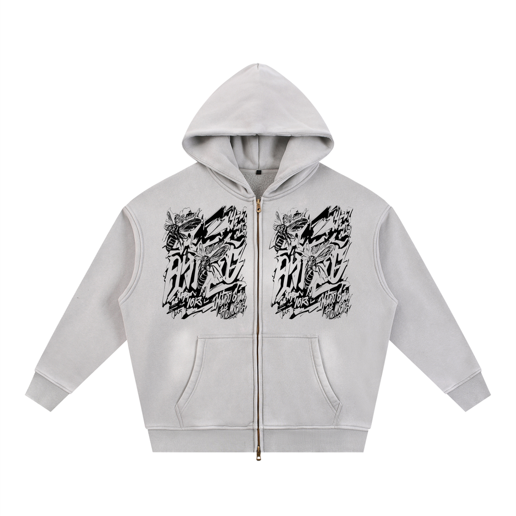 Sunfade Two-way Zipper Boxy Fleece Hoodie