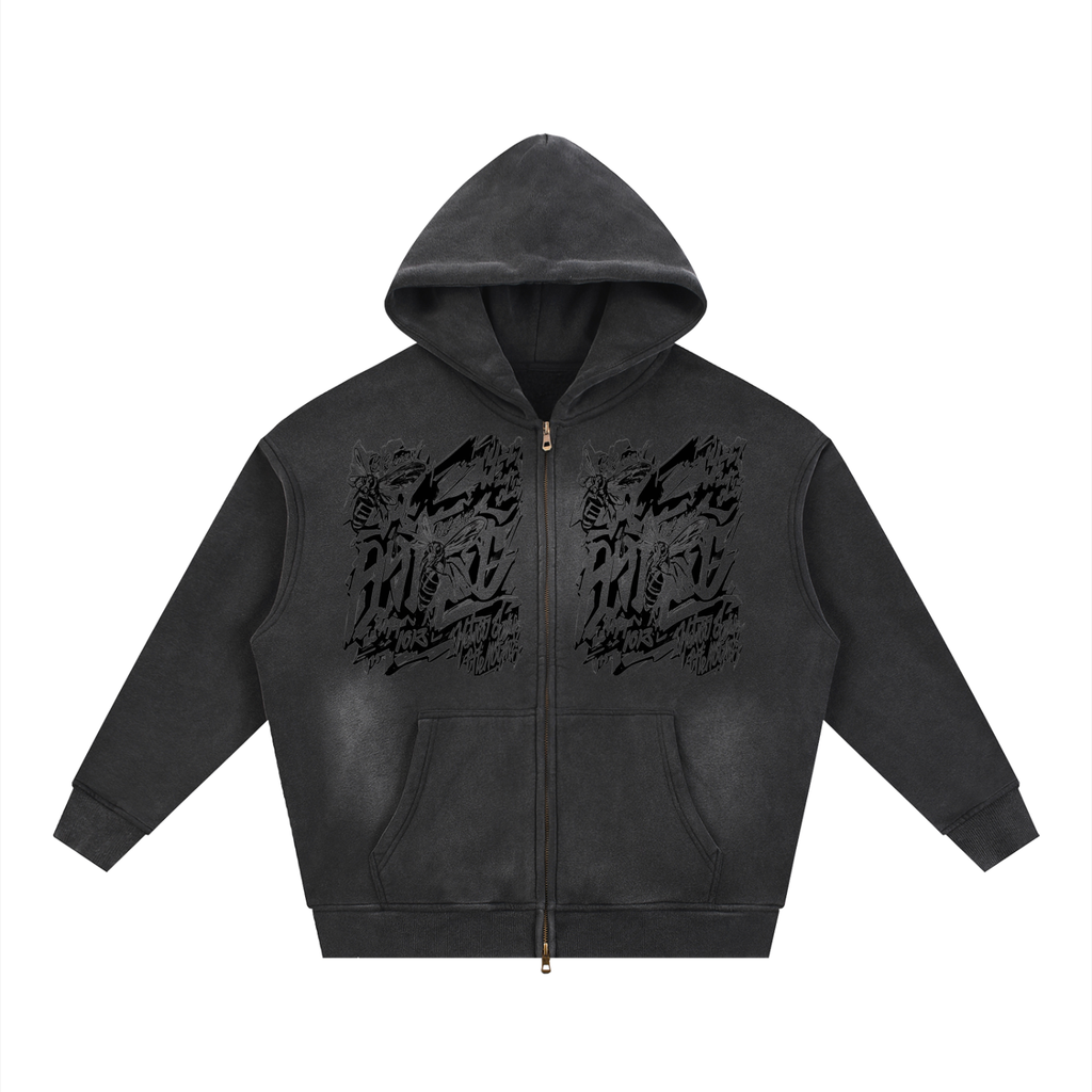 Sunfade Two-way Zipper Boxy Fleece Hoodie